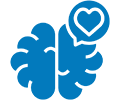 Blue brain icon with heart symbol.