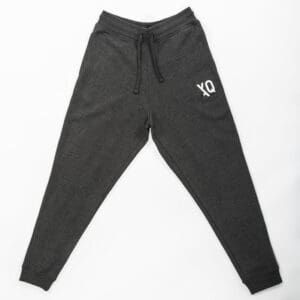 Black joggers with drawstring and logo.