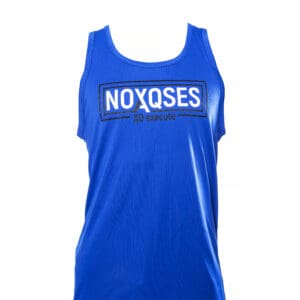 Blue tank top with NOXQSES print.